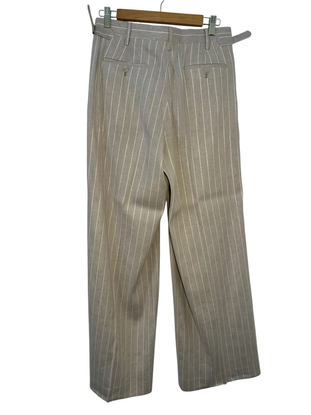 Men’s Beige Pinstripe Linen Blend Trousers